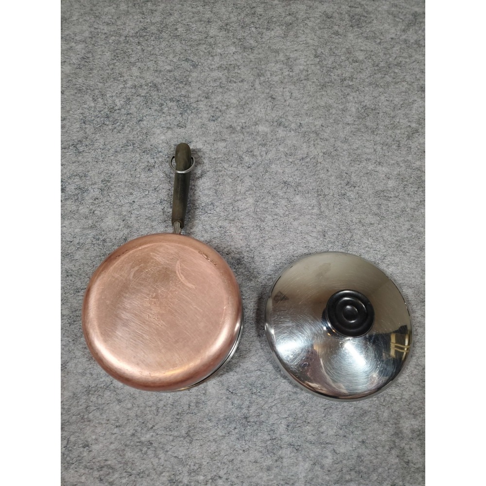 REVERE WARE Vintage One Quart Copper Bottom Stainless Sauce Pan Pot With Lid